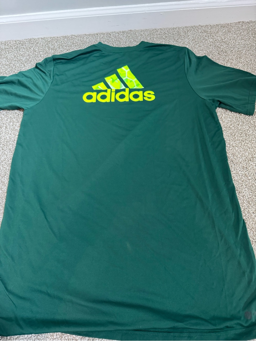 adidas Dark Green Tee with Neon Yellow Timbers Team On Back Logo Sz Large Tall